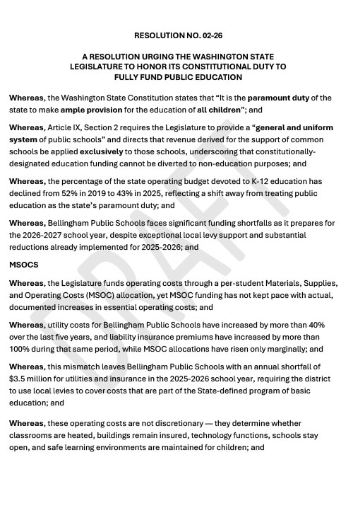 Bellingham Board Resolution