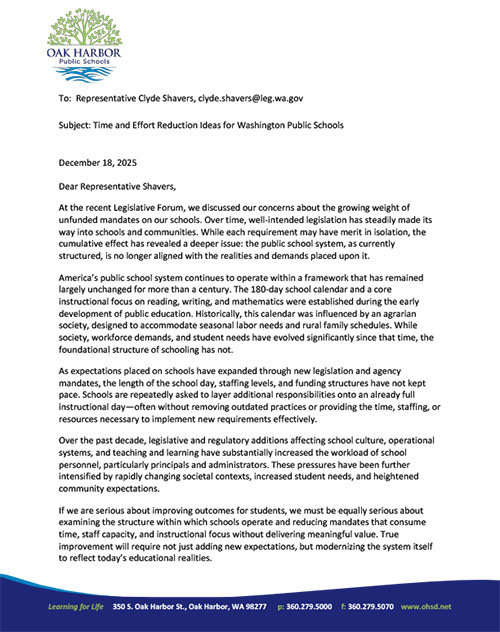 Oak Harbor Letter to the Representative